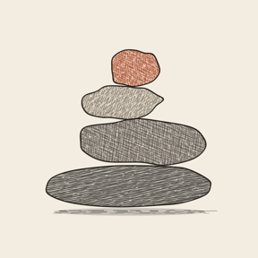 The werkLife icon: four stones stacked in a cairn, drawn in pencil, the top stone in ember red.